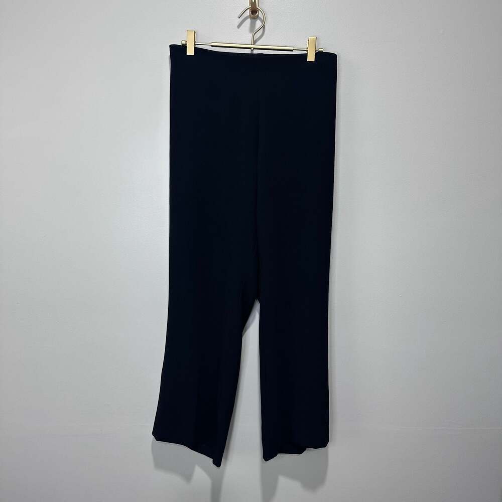 Eileen Fisher Black Recycled Polyester Crepe Side-Zip Wide Leg Trousers Size 16